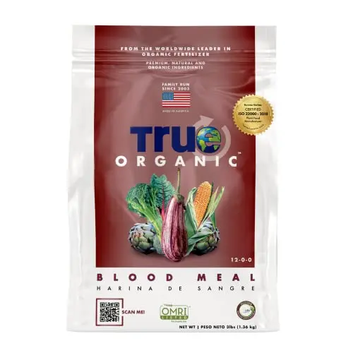 True Organic Blood Meal high-nitrogen fertilizer bag