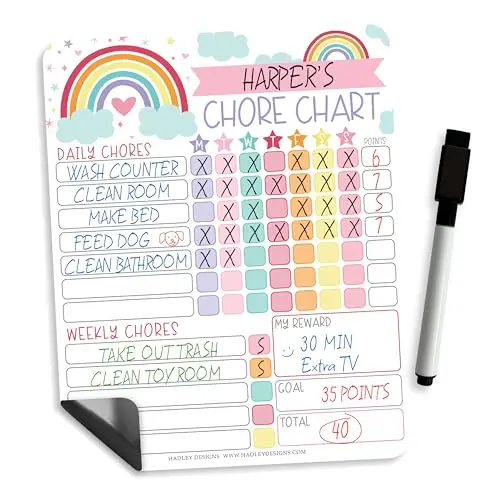 Hadley Designs Rainbow Magnetic Chore Chart for kids with dry erase surface