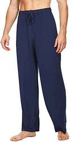 WiWi Men's Standard Pajama Pants in dark blue, showing relaxed fit and side pockets