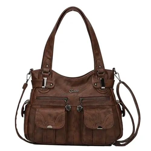 Large hobo shoulder tote bag in soft PU leather with multiple pockets