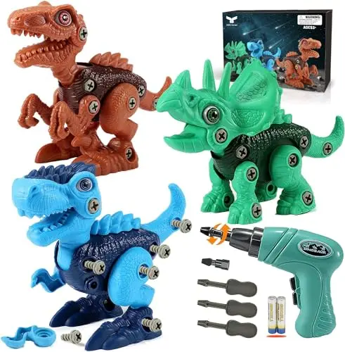 Take apart dinosaur building toys with electric drill