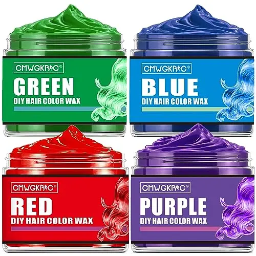 CMWGKBC 4-pack hair color wax in green, purple, blue, and red jars