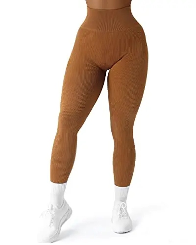 Suuksess Women Ribbed Seamless Leggings in Brown