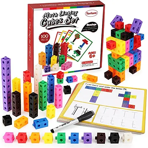 Torlam Math Cubes set with colorful linking cubes and activity cards for kindergarten math learning