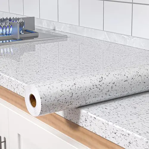 MelunMer white glossy marble contact paper roll