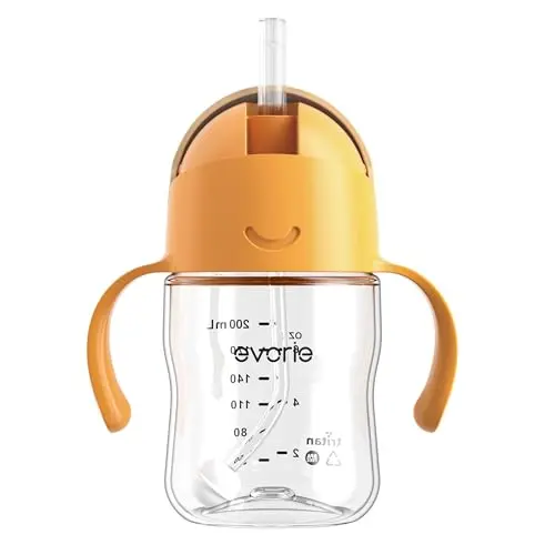 Evorie weighted straw sippy cup for babies 6+ months in apricot color