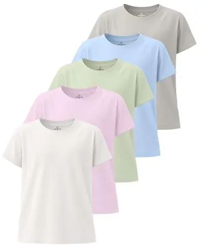 Real Essentials Girls' Short Sleeve Dry-Fit Athletic T-Shirt 5-Pack