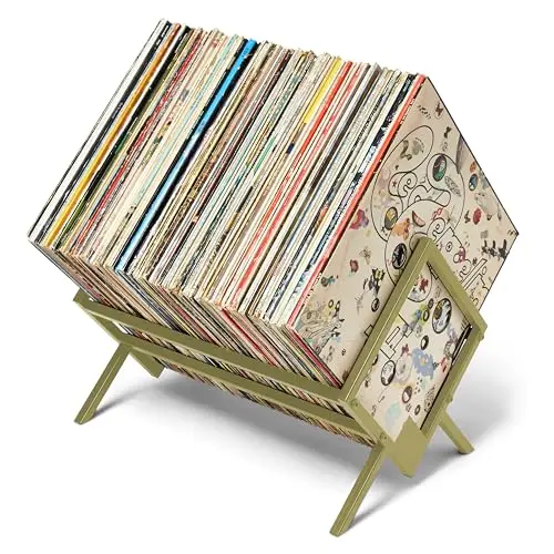MODERN VINYL gold metal single-tier slanted vinyl record holder stand