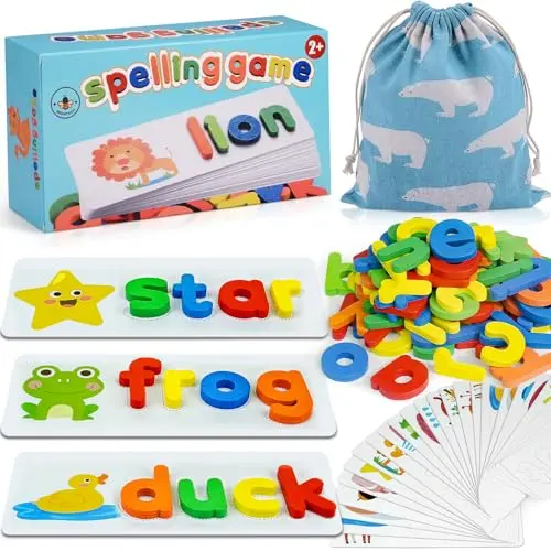 BEESTECH wooden alphabet puzzle and flash cards set for toddlers