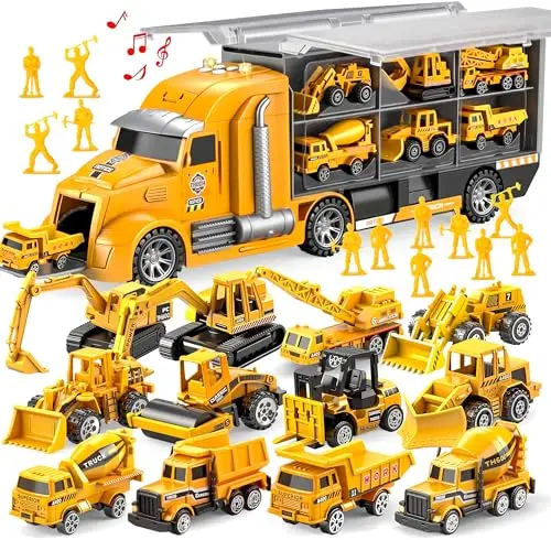 JOYIN carrier truck filled with numerous mini construction vehicles and worker figures