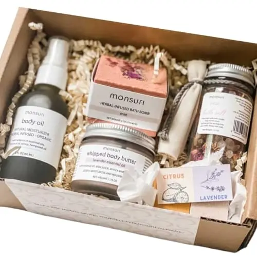 Monsuri Self Care Gift Basket with various bath and skincare products image