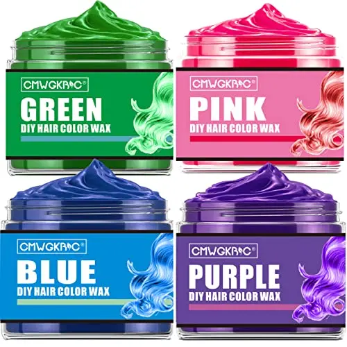 QUNGCO set of 4 temporary hair color wax jars in blue, green, pink, and purple