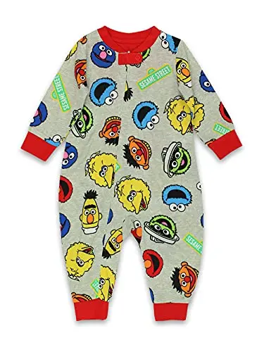 Sesame Street Elmo Cookie Monster Infant Toddler Footless Sleeper in gray with characters
