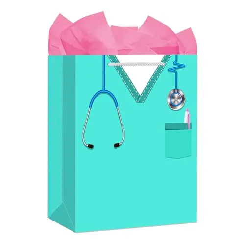 WhatSign large 13-inch nurse-themed gift bag with tissue paper