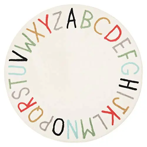 TOPOTDOR multi-color rainbow round alphabet play mat on floor