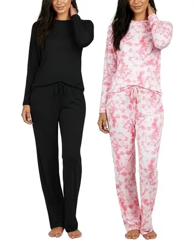 Real Essentials Comfy Pajama Sets with short and long sleeve tops in black and pink