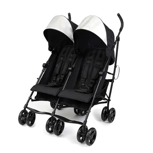 Summer Infant 3Dlite lightweight folding double stroller in Black.