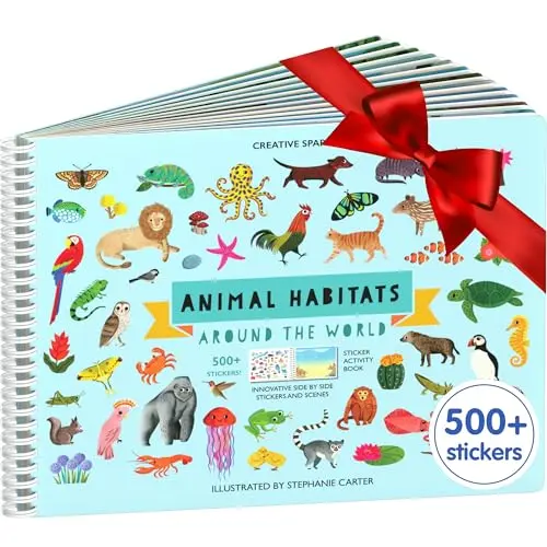 Cupkin Animal Habitats sticker book with spiral binding and 12 scenes