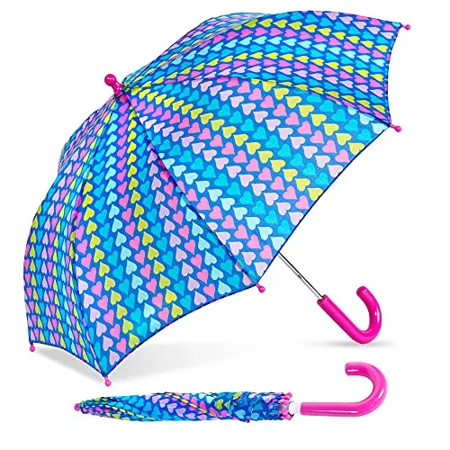 ShedRain Multicolored Heart Striped Kids Umbrella with auto-open button