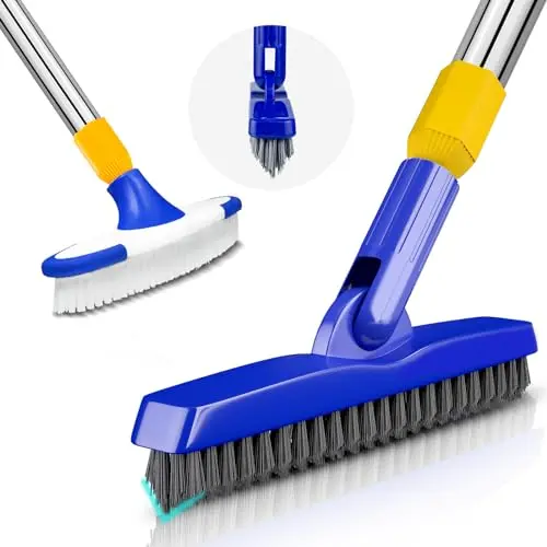 ITTAR two-piece brush set with a floor scrubber and a V-shaped grout brush on long handles