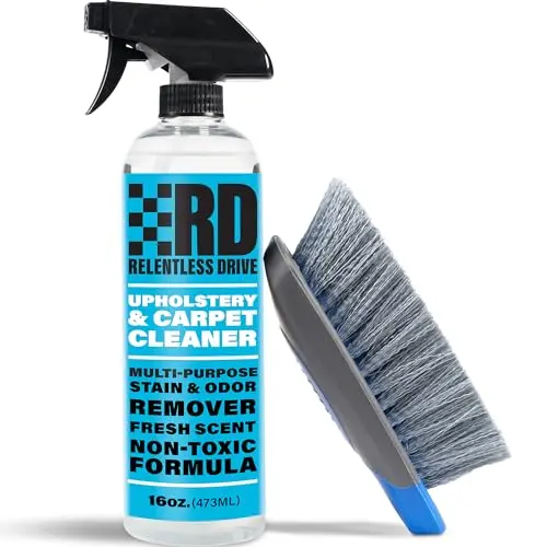 Relentless Drive Car Carpet Cleaner kit with bottle and brush