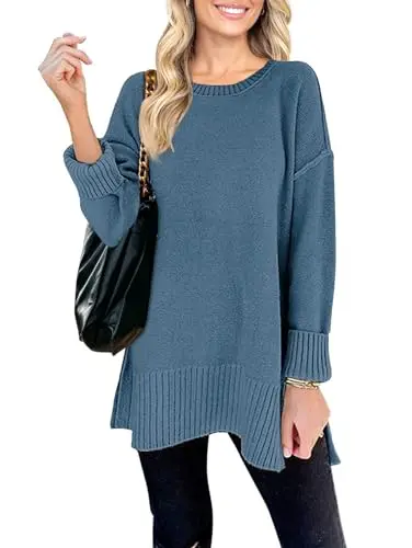 MEROKEETY women's oversized pullover sweater in dusty blue