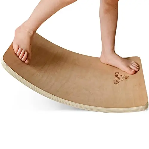 DaWikity Kids compact beige wooden wobble balance board for toddlers