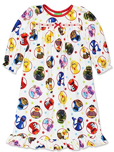 Sesame Street Elmo Infant Toddler Girls Granny Gown in white with colorful characters