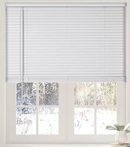 Calyx Interiors white cordless light filtering mini blind
