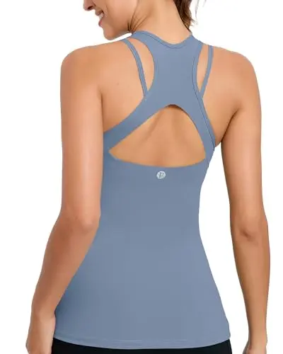 Running Girl strappy back tank top in light blue with compression fit