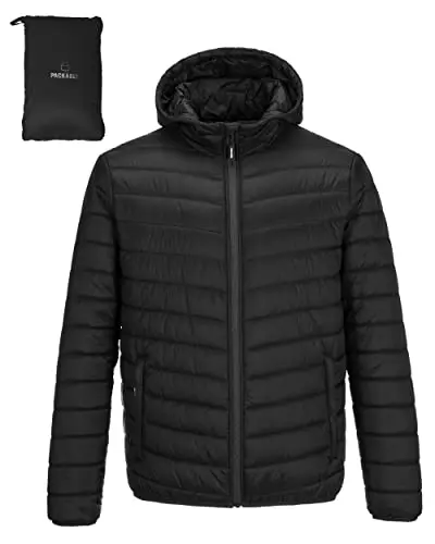 Outdoor Ventures Men's Lightweight Packable Hooded Puffer Jacket