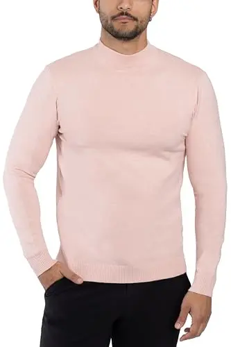 X RAY men's mock neck sweater in light pink, slim fit with ribbed details