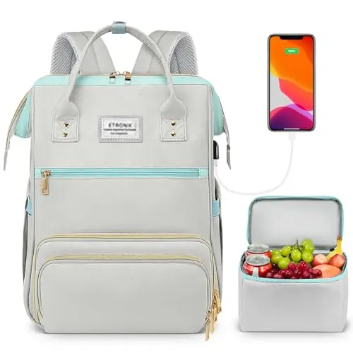 ETRONIK grey and blue backpack with a detachable insulated lunch compartment