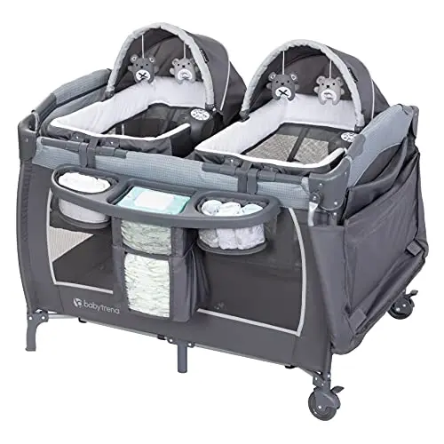 Baby Trend Lil Snooze Deluxe III Nursery Center Playard for Twins in Cozy Grey