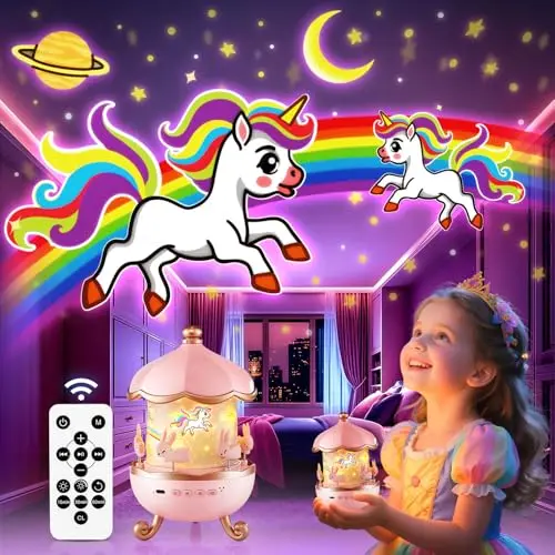 Pink Onefire unicorn night light and star projector for kids