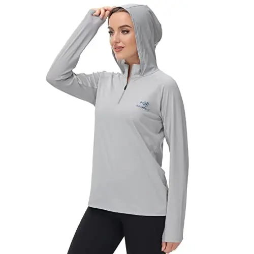 Bassdash women's UPF 50+ fishing hoodie with mesh back and half-zip