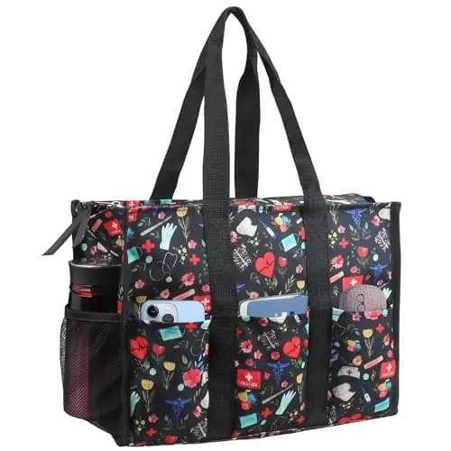 ABAMERICA waterproof canvas nurse tote with multiple exterior pockets
