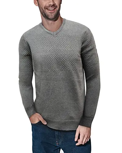 X RAY men's V neck sweater in charcoal honeycomb color, slim fit with waffle knit texture