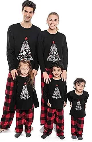 ANGELGGH cute Christmas letter printed family matching pajama set