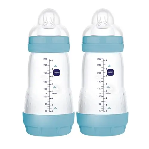 MAM Easy Start Anti-Colic Baby Bottle with vented base and denim color