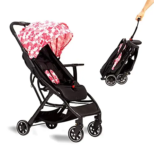 COOL KIDS pink portable stroller with automatic fold and extended sun canopy