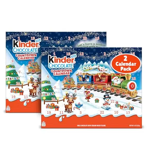 Two-pack of Kinder Chocolate Advent Calendars with festive graphics