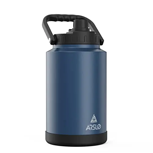 Arslo one gallon insulated stainless steel water jug with handle in dark blue