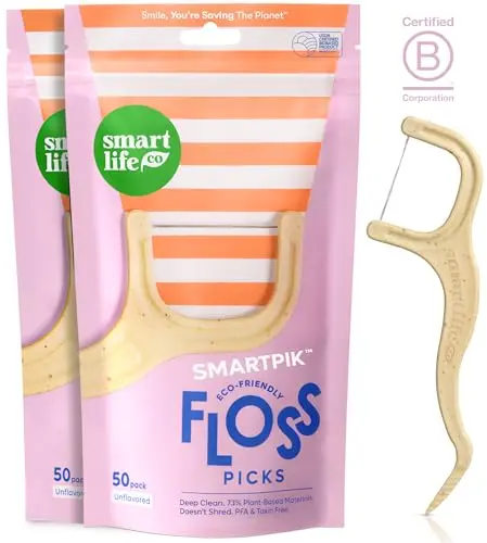 SmartLifeco eco-friendly dental floss picks made from a straw wheat blend