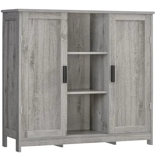 IWELL rustic grey buffet cabinet with two doors and four adjustable shelves