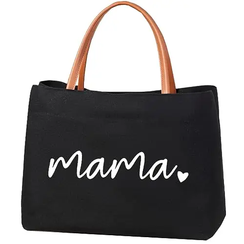 kifasyo white canvas mom tote bag with brown handles