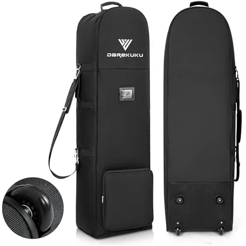 DAREKUKU soft-sided black golf travel cover with wheels and a shoulder strap