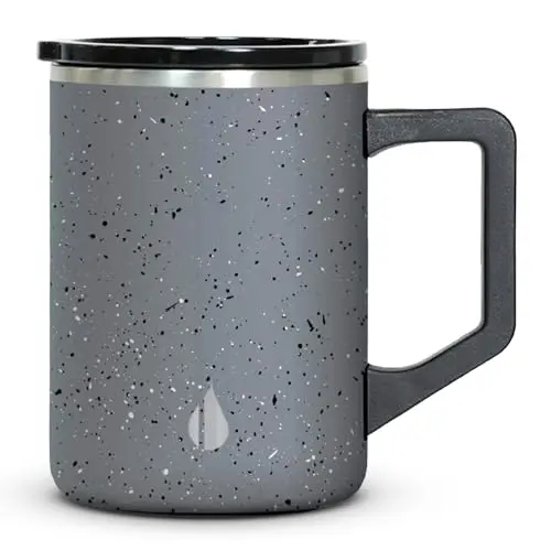 Elemental Summit 16oz grey speckle insulated travel mug with handle and lid