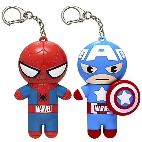 Lip Smacker Marvel Spiderman and Captain America lip balm with attached keychain.