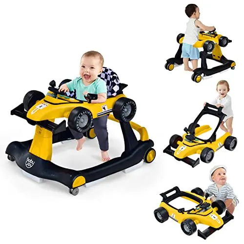BABY JOY 4-in-1 yellow racing car baby walker